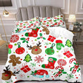 LUVIVIHOME 2PCS Christmas Comforter Set Twin Size, Boys Girls Kids Bedding, Cute Reindeer Snowflake Gingerbread Candy Cane Snowflake Holiday Christmas Bedding, Green Red White Quilt, 1 Pillow Sham