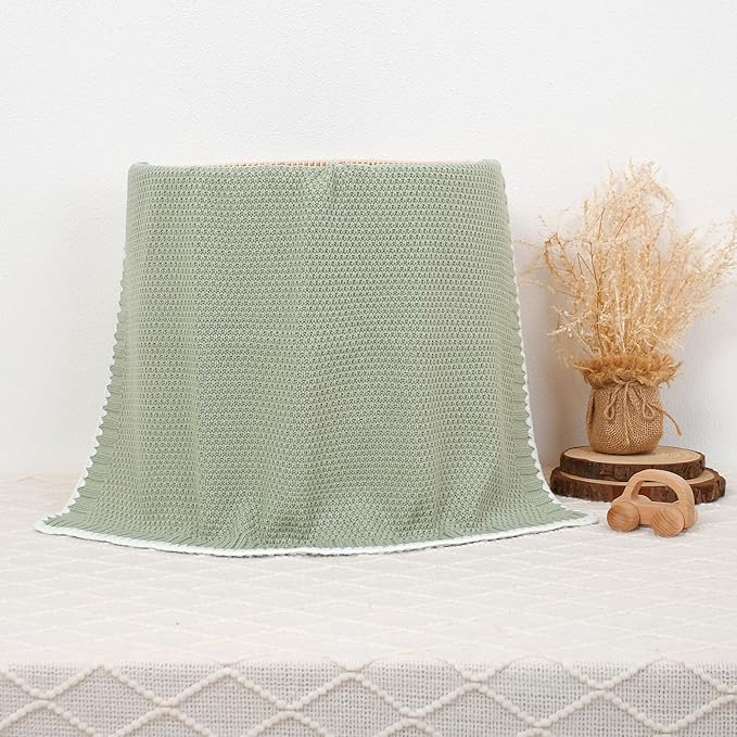 Neiwech Baby Blanket Knit Cozy Soft Lightweight Crib Stroller Nursery Receiving Swaddling Blankets for Newborn Infants Boys Girls Green 30x40 Inch