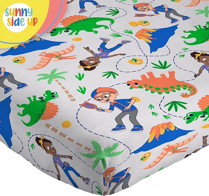 Sunny Side Up Kids Sheet Set Includes Sheets and Pillow Cover - 100% Microfiber Bedding and Room Decor, Gray - Blippi, 3 Piece Twin