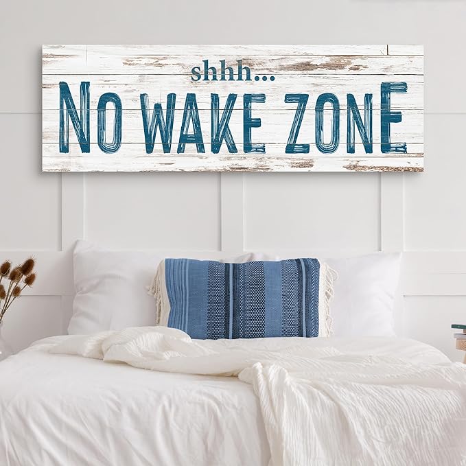 TAILORED CANVASES - No Wake Zone Sign, Charming Wall Decor for lakehouse and house, 'Shh No Wake Zone' Sign, Rustic Above Bed Decor, Lake House, Ideal Gift for Any Space 12x36