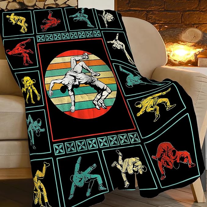 Wrestling Fleece Blanket Sports Wrestle Throw Blankets for Girls Boys Super Soft Warm Flannel Vintage Colorful Throws Gifts for Men Women Cozy Fuzzy Plush Stuffed Couch Bed Bedding Decor 50"x40"
