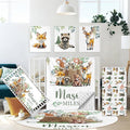 Personalized Woodland Animals Crib Bedding Set, 5 Pcs Custom Name Bedding Crib Set for Baby Boys Girls, Double Layer Nursery Bedding, Baby Crib Set Customized Gift for Toddler Infant Kids