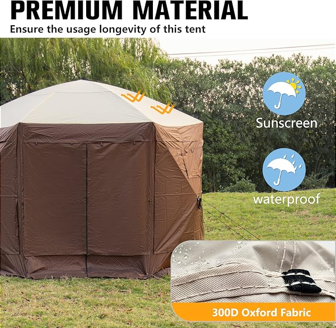 10 x 10 FT Gazebo Tent, Pop Up Design Camping Gazebo Tent, 6-Sided Pop-up Canopy Shelter Tents Portable 8 Person Gazebos Screen Tents for Camping and Backyard Activities