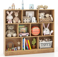 Costzon 10-Cube Bookshelf for Kids, Wooden Toy Storage Organizer w/ 2 Anti-Toppling Kits, 3 Tier Open Shelves & Non-Slip Foot Pads, Montessori Toy Shelf for Kids Rooms, Playroom, Classroom, Nursery