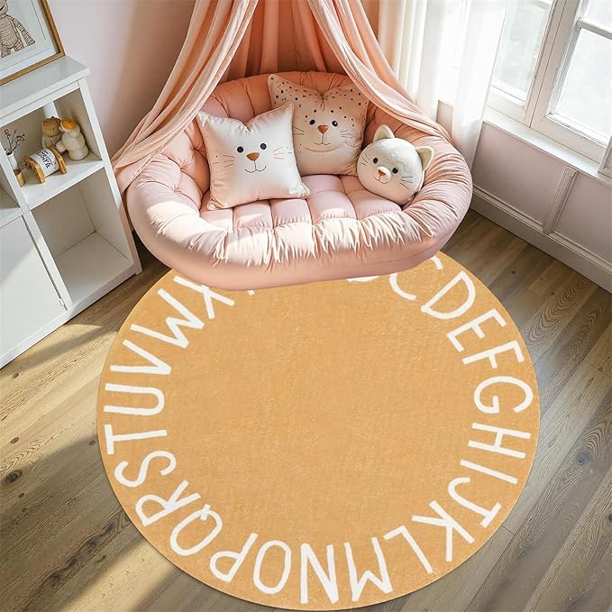 ABC Alphabet Round Rug,7ft Ultra Soft Fluffy Round ABC Rug Washable Non-Slip Baby Crawling Mat for Classroom Nursery Room Kids Room Decor