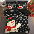 7 Pcs Queen Size Christmas Comforter Set with 2 Pillowcases & 2 Shams, Black Cartoon Snowman Bedding for Kids and Adults, Retro Snow Scene Bed in a Bag with Flat Fitted Sheet