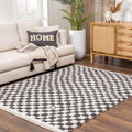 Hauteloom Kieu Contemporary Checkered Fluffy Shag Area Rug - Modern Geometric Soft Carpet Tiles for Living Room, Kids Room, Nursery - Black, White - 6'7" x 9'