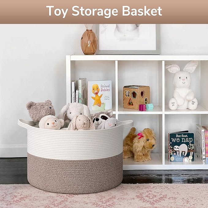 Goodpick Blanket Basket, Living Room Decor,19.7"x19.7"x12.6" Cotton Rope Basket for Decor, Dorm Room Essentials, Baby Toy Storage
