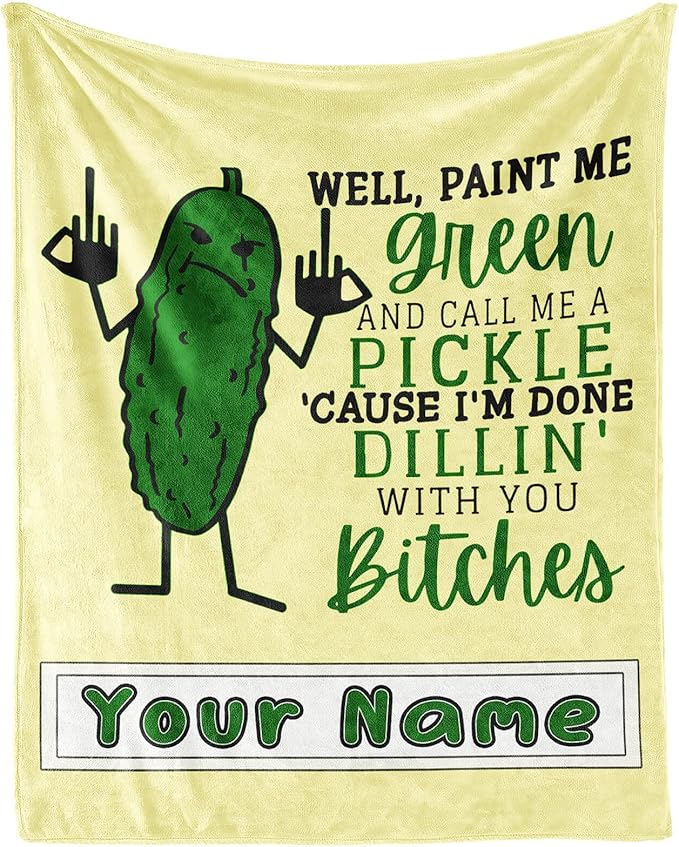 Custom Pickle Throw Blanket for Teen - 50x60 Inches Throw Size - Soft Fluffy Cozy Blankets Gift - Beige Novelty Blanket Throws for Living Room Decorative