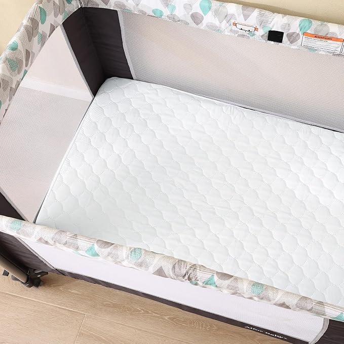 david's kids 2 Pack 38''x25'' Waterproof Mini Crib Mattress Protector, Fitted Pack N Play, Playard and Mini Crib Mattresses, Ultra Soft Breathable Pad Cover for Boys Girls Neutral, White