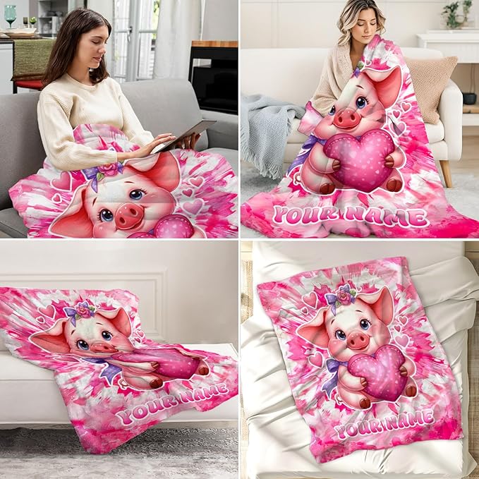 Personalized Girls Blanket for Pig - 50" x 60" Inches Pig Throw Blankets for Teens - Cozy Fuzzy Plush Throw Decor for Couch, Sofa & Travel