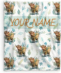 Custom Throw Blanket for Women - Cute Highland Cow Blanket Gift for Mom Daughter Grandma Nana - 80x60 Inches Personalized Aesthetic Throws with Name for Bed Couch Sofa