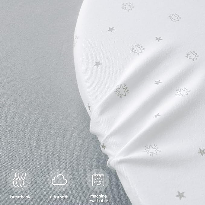 Bassinet Sheets 2 Pack 18" x 30" - Fit for Halo BassiNest Swivel, Glide, Flex Sleeper, 4moms Mamaroo Sleep Bassinet, Baby Boy/Girl, Ultra Soft & Super Stretchy, Grey & White Star