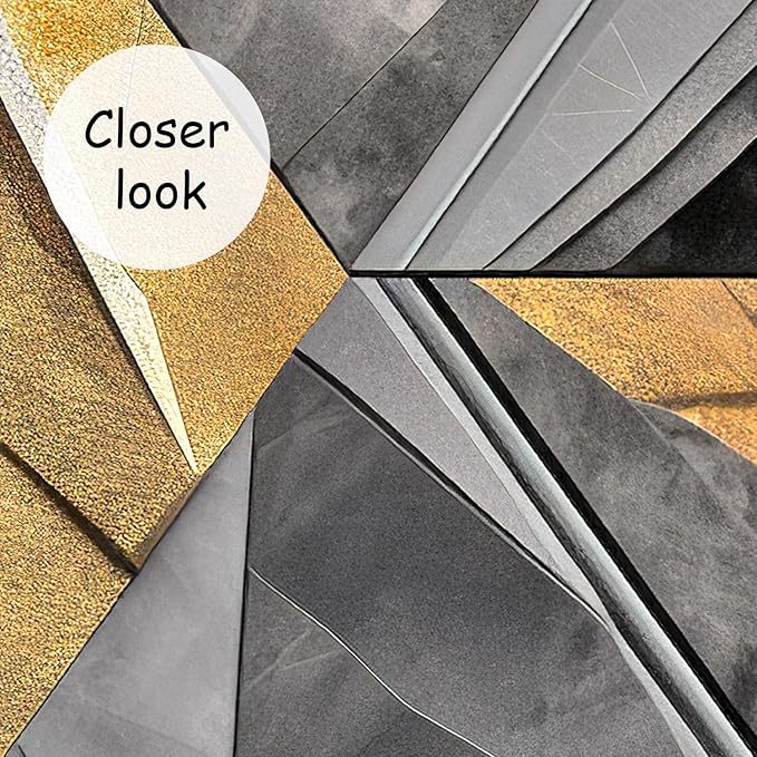 AFZEVEB-3D Geometric Wall Mural Gray and Gold Wallpaper for Bedroom 114"x74"(Not Peel and Stick)