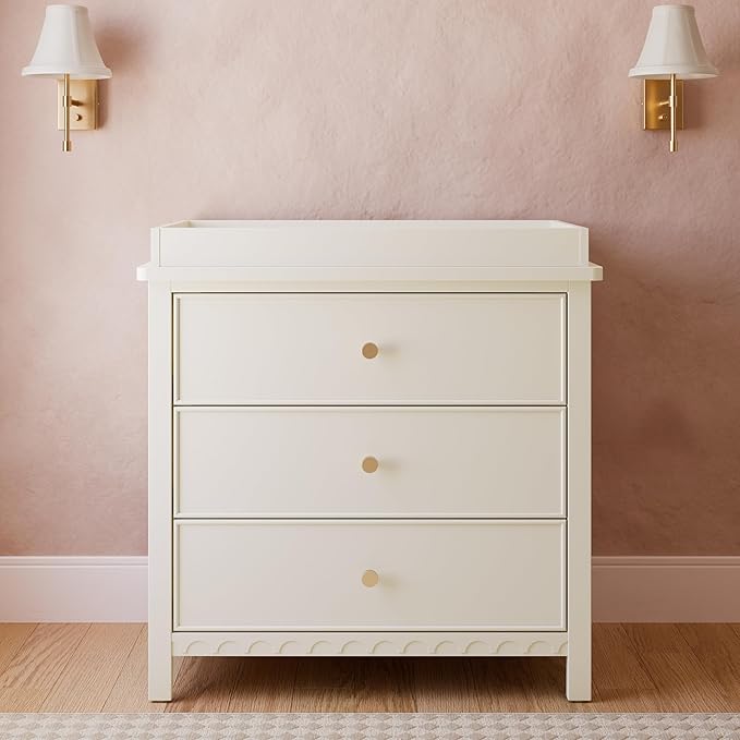 Graco Sasha 3-Drawer Chest with Changing Table Topper (Froasted Oat) – GREENGUARD Gold Certified, Nursery Bedroom Wood Chest with Spacious Storage, Interlocking Drawer System, Pre-Installed Tracks