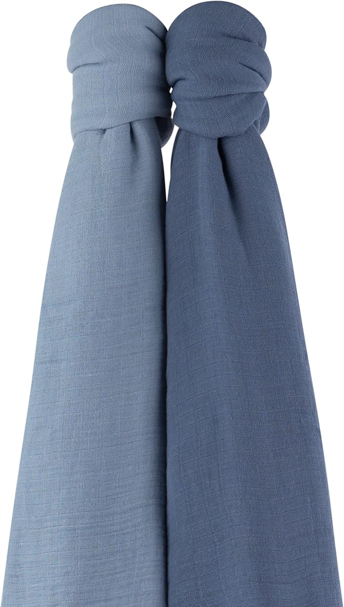 Ely's & Co. Cotton Muslin Swaddle Blanket 2-Pack for Baby Boy — 100% Cotton Muslin Extra-Large Swaddle Blankets (47” x 47”) — Sapphire Blue & Indigo Blue