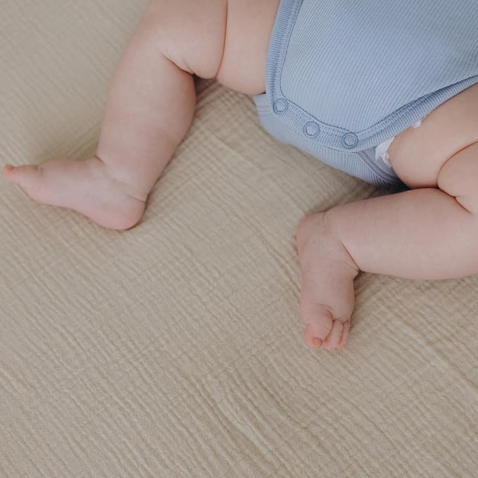 Dreamology Pack and Play Sheets,Mini Muslin Crib Sheet,2 Pack,100% Cotton Crib Sheets,Soft,Breathable,Baby Crib Sheets,Girls,Boys,Pack n Play Sheets Fitted,24x38 Mini Crib Sheet | Caramel,Ecru