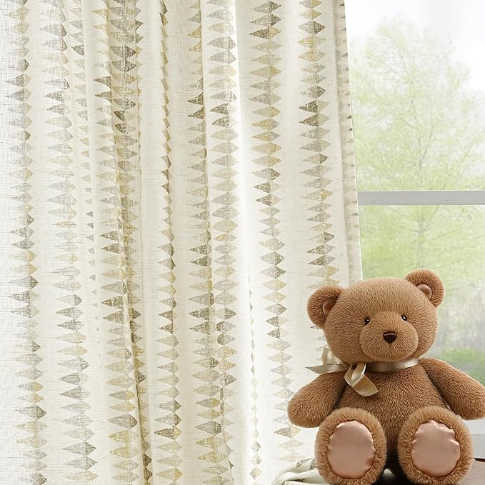 jinchan Linen Nursery Curtains for Living Room Boho Curtains for Bedroom Kids Room 84 Inches Long Geometric Printed Farmhouse Drapes Rod Pocket Window Treatment Curtain Set of 2 Panels Taupe Gray