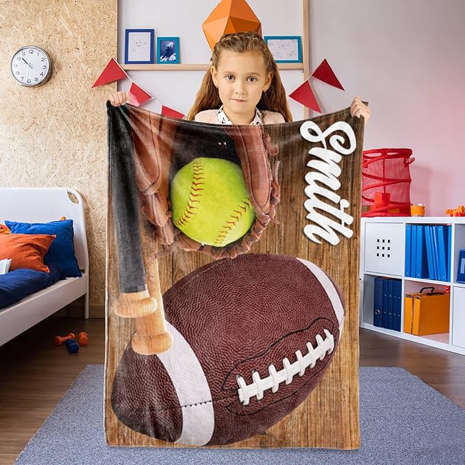 Custom Infant Softball Blanket: Personalized Name and Number Blankets for Baby Kids Boys Girls Teen Mother's Day Father's Day Birthday Easter Gifts(50"x60")