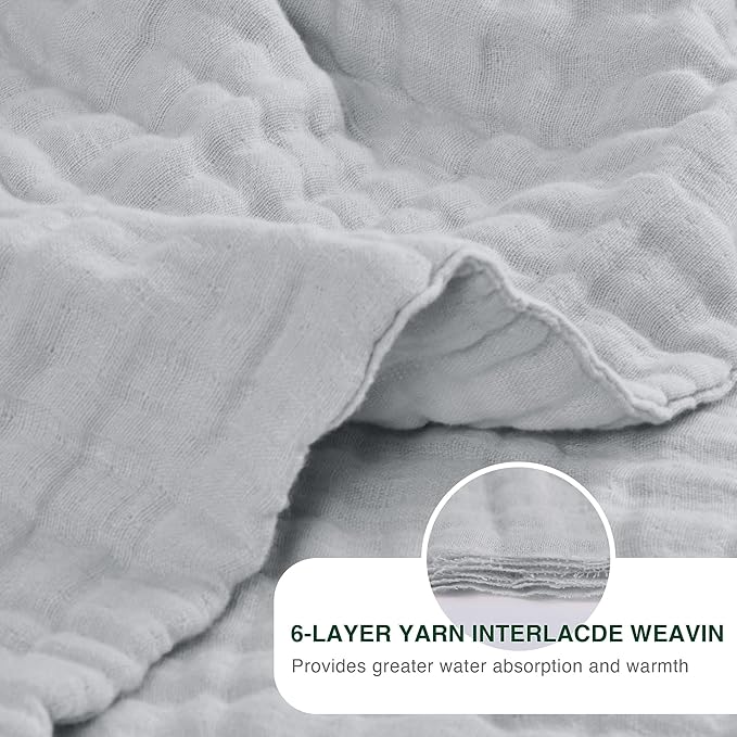 Love's cabin 6 Layer 100% Cotton Muslin Blanket, 50"x60" Throw Muslin Blanket for Couch Bed, Lightweight and Breathable Cotton Gauze for Adult, Light Grey