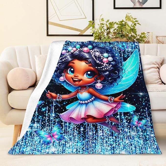Girls Blanket Fairy Throw Gift for Toddler Kids Daughter Birthday - 30x40 Inches Lightweight Soft Black Throw Blankets for Sofa Couch Bedroom Trip