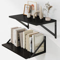 Heimlove Black Deep Floating Shelves for Wall, 16W x 8D Wood Wall Shelves Set of 2, Wide Floating Bookshelf for Living Room, Kitchen, Office, Bedroom and Decor Storage, with Metal Bracket - Black