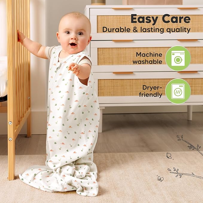 2-Pack Baby Sleep Sacks, Zipper Wearable Blanket - 0.5TOG Organic Cotton, Lightweight, Soft Cozy Infant Sleeping Sack 3-6 months, Easy to Wear Small Newborn Transition Swaddles Sleepsacks (Roarsome)