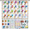 Alphabet Curtain for Kids Room ABC Letter Educational Learning Animal Number Printed Rod Pocket Window Drapes for Bedroom Playroom Classroom Decor 42" W X 45" L