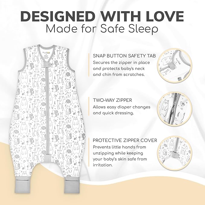 Mama Cheetah Toddler Sleep Sack with Feet, 0.5 TOG Organic Cotton Baby Wearable Blankets with Legs, Baby Sleeping Bag for Walkers, Early Walker 6-18 Month