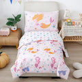 PERFEMET Toddler Bedding Sets Girls 4 Pieces Pink Mermaid Toddler Bed in A Bag Soft Reversible Blush Toddler Bed Set Include Comforter, Flat Sheet, Fitted Sheet, Pillowcase