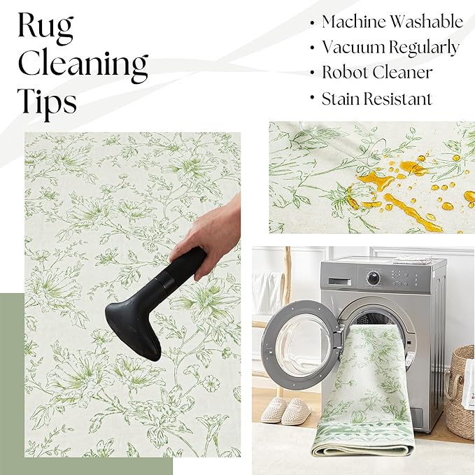 Green 4x6 Small Rug for Living Room Cream Beige and Sage Green Area Rug for Kitchen, Bedside, Dining Room, Laundry, Large Entryway Indoo Non Slip with Rubber Backing, Boho Aethestic Farmhouse D閏or