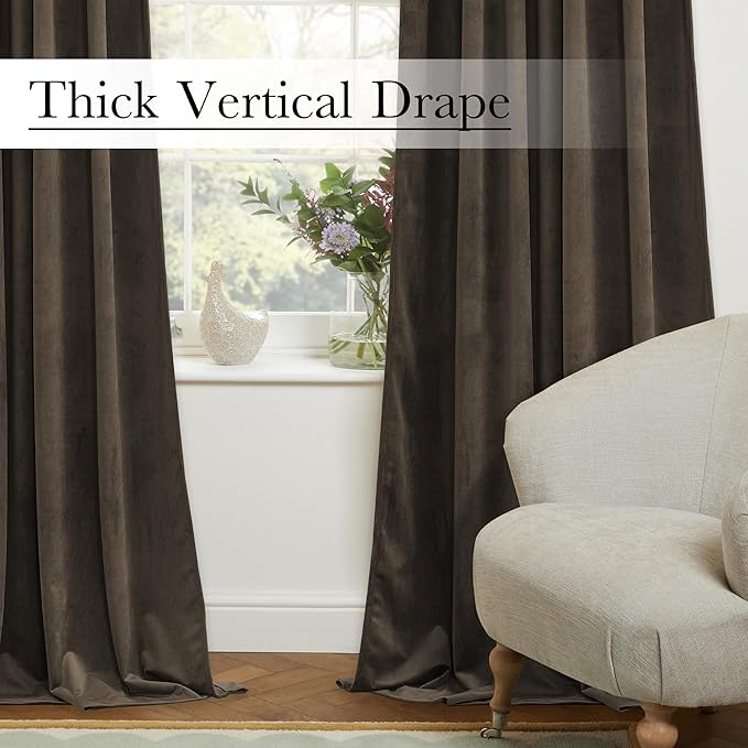 StangH Brown Velvet Curtains Thermal Insulated Room Darkening, Privacy Protect Decorative Drapes for Bedroom Living Room Cafe Bar Home Theater, 52 x 84 inches, 2 Panels