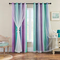 XiDi Purple Grey Green Short Curtains for Girls Bedroom 2 Panels Set, Rainbow Blackout Curtains for Kids Room Decor, Unicorn Wall Decals Drapes for Little Girl Nursery 45 Inches Long 52 Inches Wide