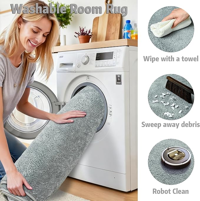Chicrug 5x7 Minimalist Washable Area Rugs for Bedroom Living Room Classroom, Modern Soft Memory Foam Rug for Kids Nursery, Low Plie Indoor Carpet for Dorm Dining Office Bedside Room Decor, Grey