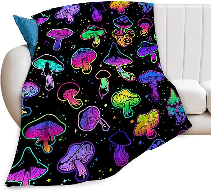 Colorful Mushroom Blanket - Soft, Warm & Cozy Fleece for Girls, Women, Kids & Adults - 60"x50"
