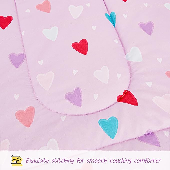 Viviland Purple Heart Toddler Comforter Sets, Cute Girls Toddler Bedding Set, Soft Microfiber Toddler Bed Set