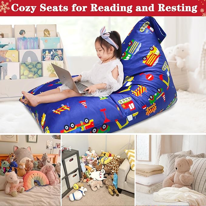 Jorbest Stuffed Animal Bean Bag Storage, Cute Excavator Stuffed Animal Storage for Kids and Adults, Luxury Velvet Bean Bag Covers Only without Filling, (200 L/52 Gal)