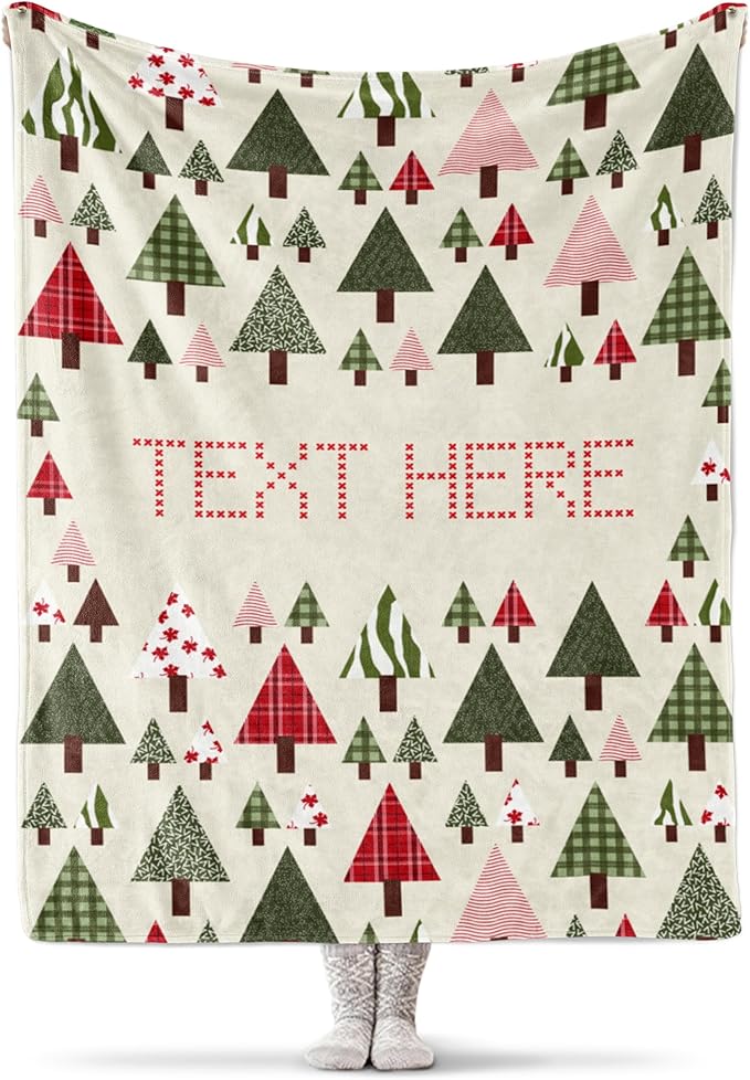 Custom Christmas Tree Blanket - Ships Next Day, Printed in USA - Fleece or Sherpa Sofa Throw, Soft Christmas Bedding, Holiday Home Decor, Customizable Family Throws (Sherpa 50x60)
