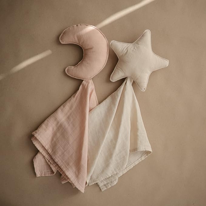 mushie Moon Security Blanket | Baby Lovey | 100% Organic Muslin Cotton (Blush)