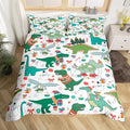 Feelyou Christmas Dinosaur Decorative Comforter Cover Queen Size Cartoon Snowman Duvet Cover Xmas Bow Snowflake Bedding Set Gifts for Kids Boys Girls 2 Pillow Cases