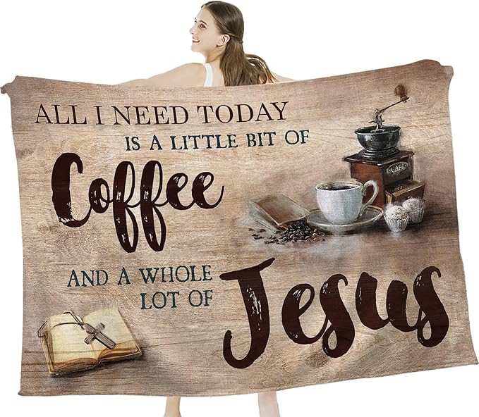 Tijuboni Christian Coffee Throw Blanket Religious Faith Gifts for Women Men Girls Boys Kids Adults Soft Flannel Fleece Blanket for Couch Sofa Bed Home Decor 60"x80"