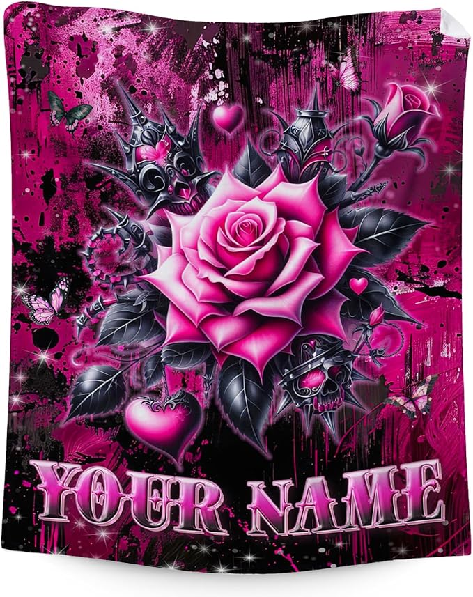 Custom Rose Floral Blanket Gifts - 40" x 50" Girls Gothic Theme Throw Blankets for Flower Lovers - Cozy Lightweight Throws for Sofa, Couch