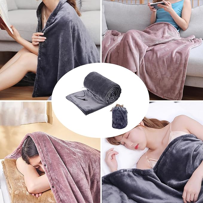 Portable Heated Blanket Throw - USB Charging Flannel Electric Blankets, Fast Heating Warming Winter Throw Blanket for Women, Machine Washable (Light Pink, 55X31 Inches)