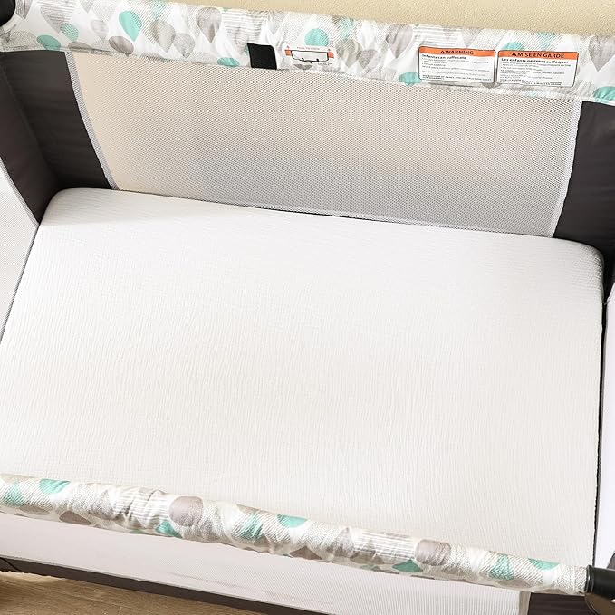 david's kids Muslin Mini Crib Sheets, 2 Pack Cotton Pack N Play Sheets for Girls, Soft Breathable Baby Sheets Fit Pack N Play, Playard and Mini Crib Mattresses, Snow White & English Rose