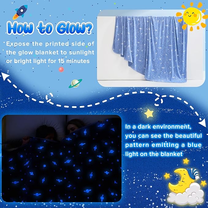LUXEAR Cooling Glow in The Dark Star Cosmic Blanket for Boys Girls - Gift Throw Keep Child/Adults Cool All Night - Soft Breathable Summer Blanket for Bed Sofa - 79x86in