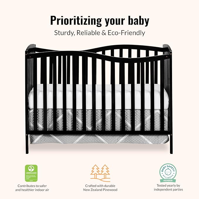 Dream On Me Chelsea 5-In-1 Convertible Crib In Black, JPMA Certified