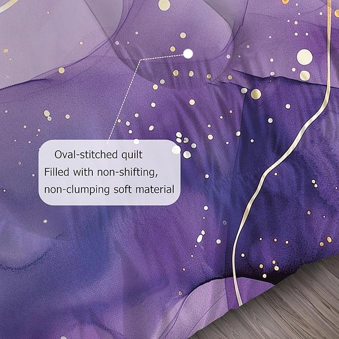 Purple Comforter Set Twin: Light Purple Marble Bedding Sets for Girls Teens Kids Aesthetic Gold Glitter Abstract Marbling Quilts Mauve Pastel Bed Set 2 Piece