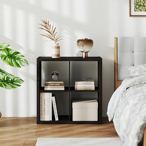 4 Black Cube Storage Organizer, 14.6" x 30" x 30" Wooden Cube Storage Organizer with Four Organized Spaces, 2 x 2 Closet Cubbies for Bedroom, Living Room, Playroom, Dark Brown