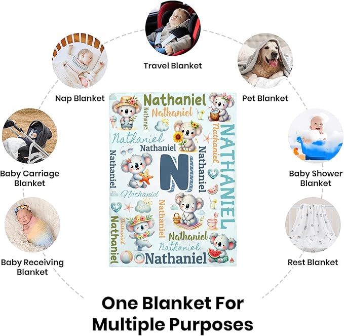 Personalized Custom Koala Preschool Blanket Gifts for Baby Toddler Kids Boys Girls - Customized Koala Super Soft Lightweight Flannel Sheets Decor for Crib Nap Couch - 30"x40" for Baby/Pets