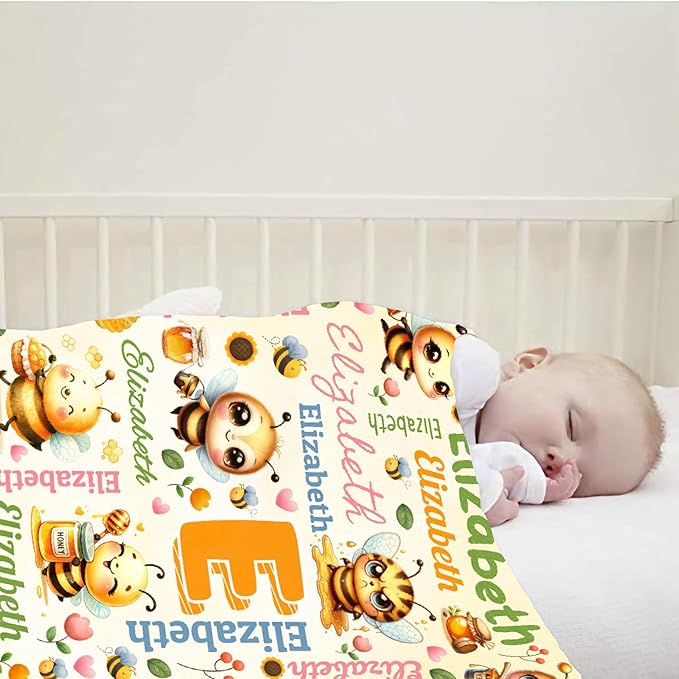 Personalized Custom Honey Bee Preschool Blanket Gifts for Baby Toddler Kids Boys Girls - Customized Honey Bee Super Soft Lightweight Flannel Sheets Decor for Crib Nap Couch - 30"x40" for Baby/Pets